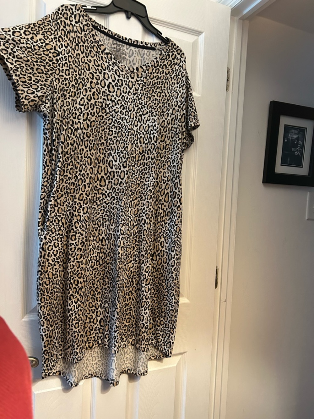 Leopard Print Short Sleeve V-Neck Dress - Beige/Black. Extremely soft